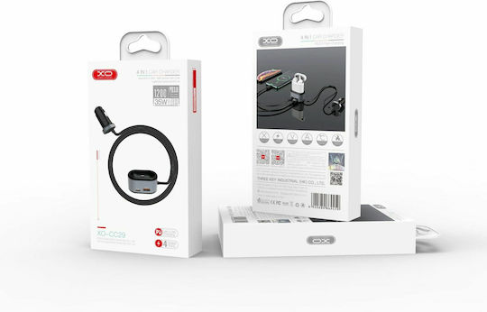 XO Φορτιστής Αυτοκινήτου CC29 35W με Θύρες: 1xUSB 1xType-C 2xΑναπτήρα Μαύρος