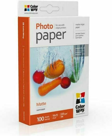 ColorWay Фотохартия Матов A6 (10x15) 220гр/кв.м за Принтери Мастиленоструен 100 Листове