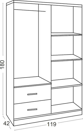 Life Τετράφυλλη Ντουλάπα 119x42x180cm