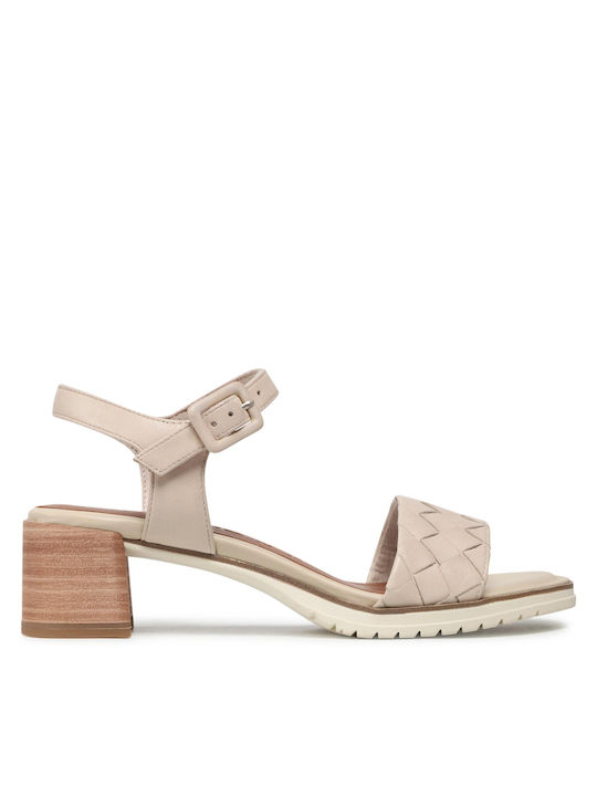 Tamaris Leather Women's Sandals with Ankle Strap Beige