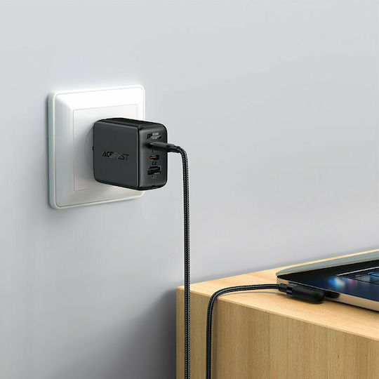 Acefast C5-03 Ъгъл (90°) / Плетена USB 2.0 Кабел USB-C мъжки - USB-C мъжки 100W Черен 2м