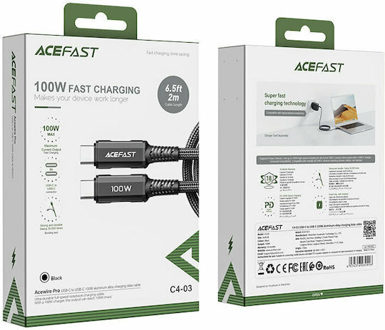Acefast C4-03 Braided USB 2.0 Cable USB-C male - USB-C 100W Μαύρο 2m