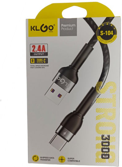 KLGO S-104 Braided USB 2.0 Cable USB-C male - USB-A Μαύρο 3m