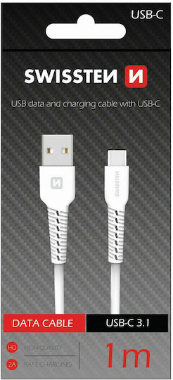 Swissten USB 2.0 Кабел USB-C Мъжки - USB-A Бял 1м 71505531