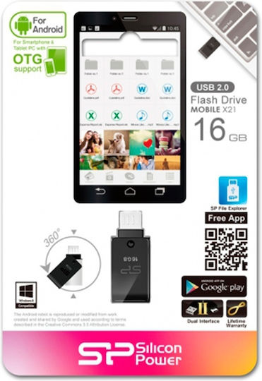 Silicon Power 16GB USB 2.0 Stick με σύνδεση USB-A & micro USB-B Μαύρο