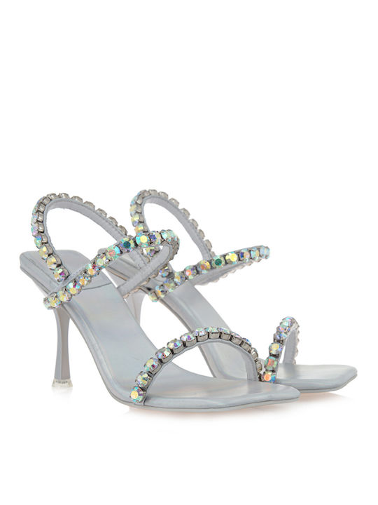 Jeffrey Campbell Saints Leder Damen Sandalen mit Dünn hohem Absatz in Silber Farbe 0101003472