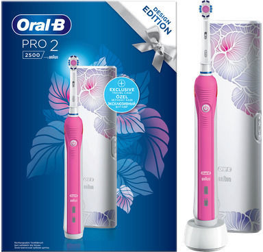 Oral-B Pro 2 2500 Design Edition Ηλεκτρική Οδοντόβουρτσα με Χρονομετρητή, Αισθητήρα Πίεσης και Θήκη Ταξιδίου Ροζ