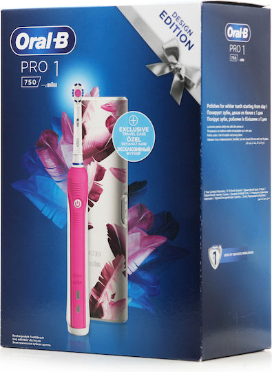 Oral-B Pro 1 750 Design Edition Elektrische Zahnbürste mit Timer, Drucksensor und Reisetasche Rosa