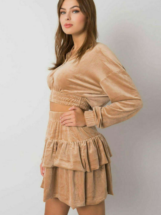 Fancy Set with Mini Skirt in Beige color