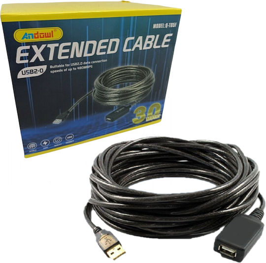 Andowl USB 2.0 Cablu USB-A - USB-A female Negru 30m Q-T05F