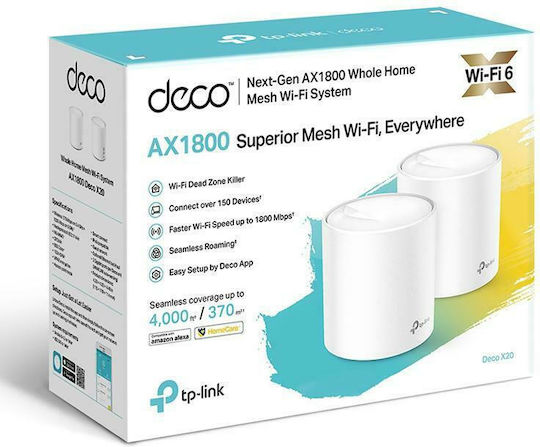 TP-LINK Deco X20 v2 WiFi-Mesh-Netzwerk Zugriffspunkt Wi-Fi 6 Dualband (2,4 & 5 GHz) in Doppelter Bausatz