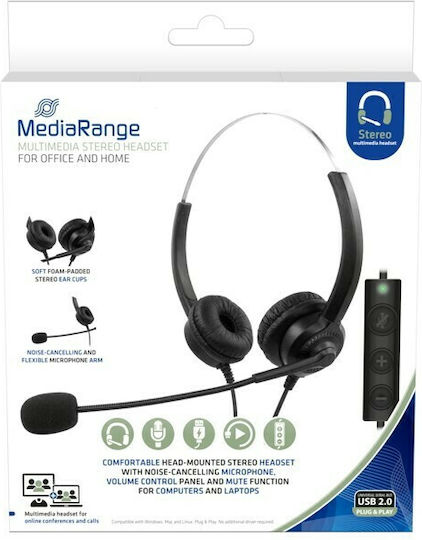MediaRange On Ear Multimedia Ακουστικά με μικροφωνο και σύνδεση USB-A MROS304
