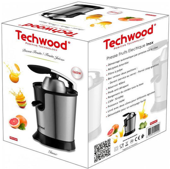 Techwood Elektrischer Entsafter 160W mit einer Kapazität von 400ml Inox