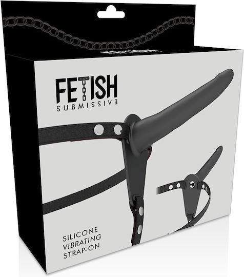 Fetish Submissive Silicone Vibrating Strap-on Harness με Dildo 15cm και Δόνηση σε Μαύρο Χρώμα