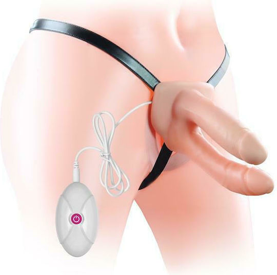 Lovetoy Unisex Hollow Strap On Harness with Double Dildo 18cm in skin color