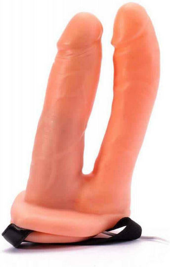 Lovetoy Unisex Hollow Strap On Harness with Double Dildo 18cm in skin color