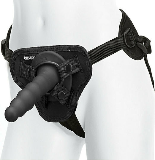 Doc Johnson Vac-U-Lock Ripple Vibrating Pleasure Set Gurtzeug mit Dildo 16.51cm und Vibration in Schwarz Farbe