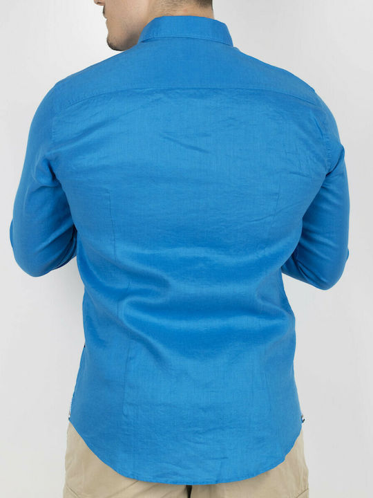 Hugo Boss Men's Shirt Long Sleeve Linen Blue