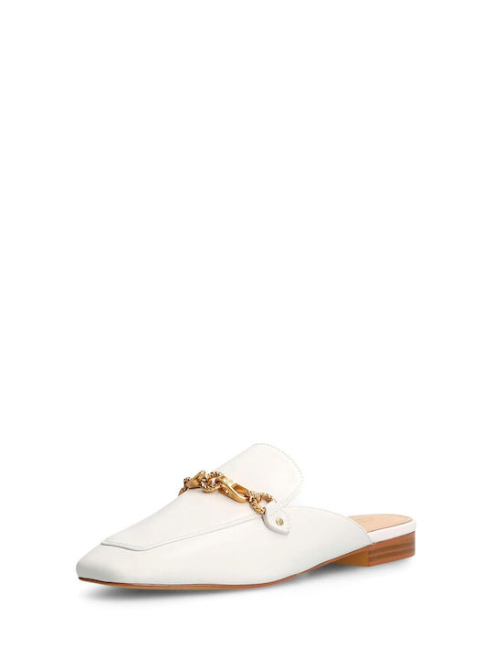 Guess Marisa Chunky Heel Leather Mules White