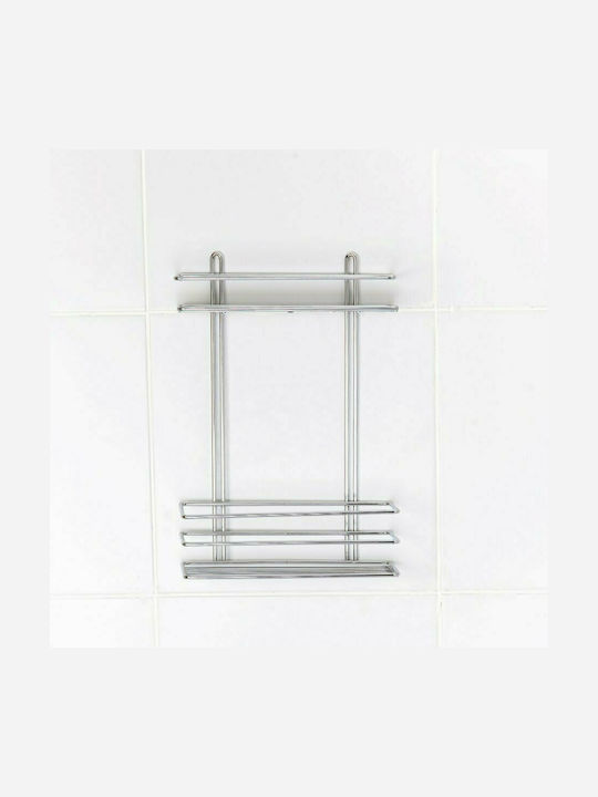 Tekno-Tel 455.LM005 Επιτοίχια Ραφιέρα Μπάνιου Inox με 2 Ράφια 25x11x37cm Ασημί