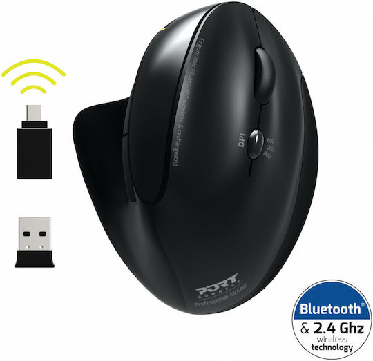 Port Designs 900706-BT Ασύρματο Εργονομικό Bluetooth Ποντίκι Μαύρο