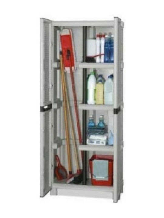 Doppelflügeliger Außenschrank zur Aufbewahrung aus Polypropylen mit Trennwand & 3 Regale 70x39x172cm