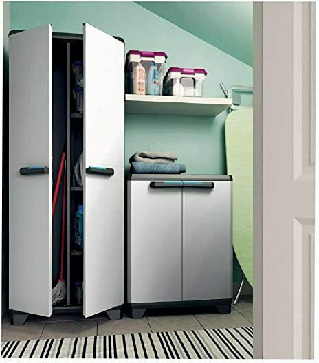 Double Door Wardrobe Linear Utility Plastic with Divider & 3 Shelves With Partition 68x39x173cm