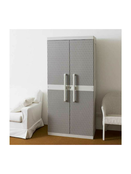 Dulap cu două uși Rattan XL Plastic cu Separator & 4 Rafturi Gri deschis / Gri cald 311 89x54x190cm