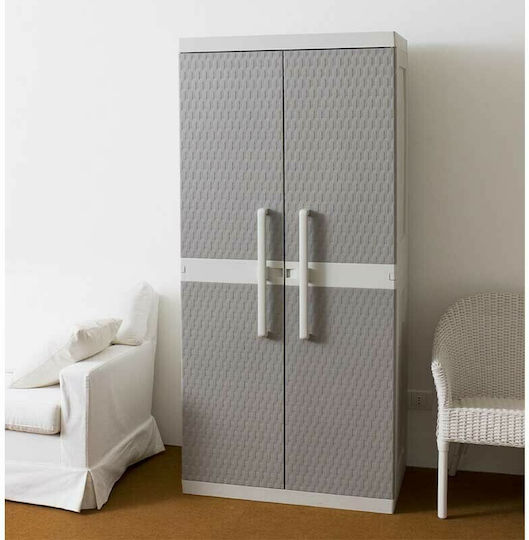 Δίφυλλη Ντουλάπα Rattan XL Πλαστική με Χώρισμα & 4 Ράφια Light Grey / Warm Grey 311 89x54x190εκ.