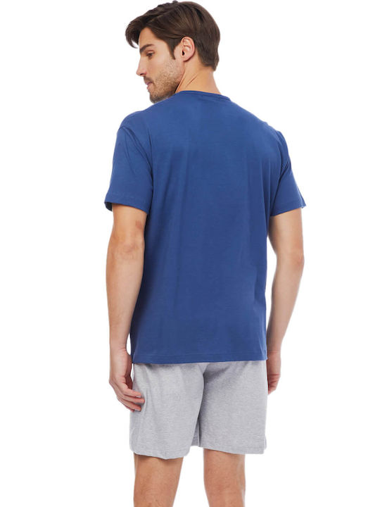 Minerva Men's Summer Cotton Pajama Blouse Blue