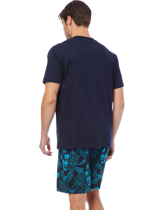 Minerva Men's Summer Cotton Pajamas Set Navy Blue