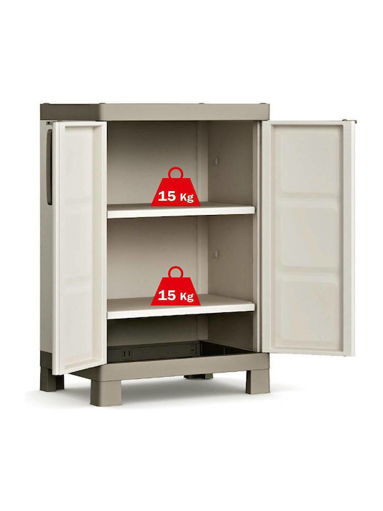 Double-leaf Excellence Low Outdoor Cabinet from Polypropylene with Locking Capability with 2 Shelves 65x45x97 cm