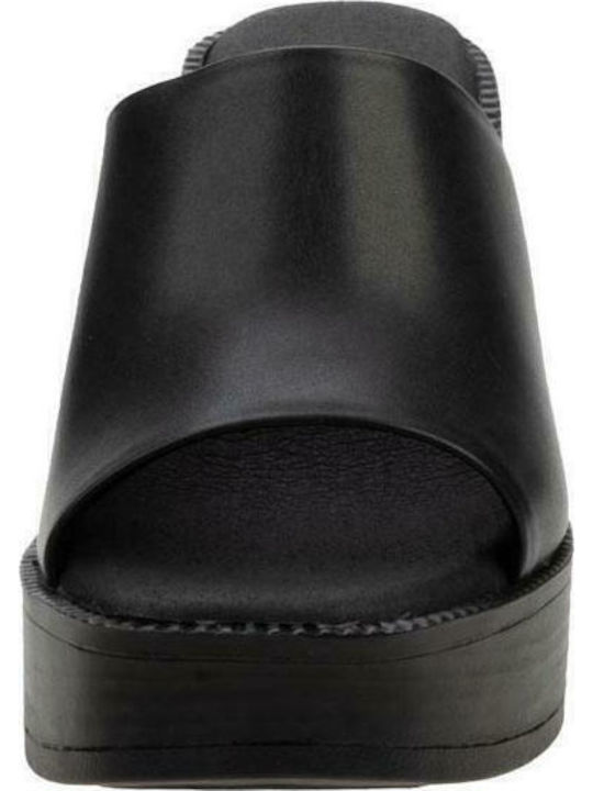 Leather Mules with Chunky High Heel in Black Color