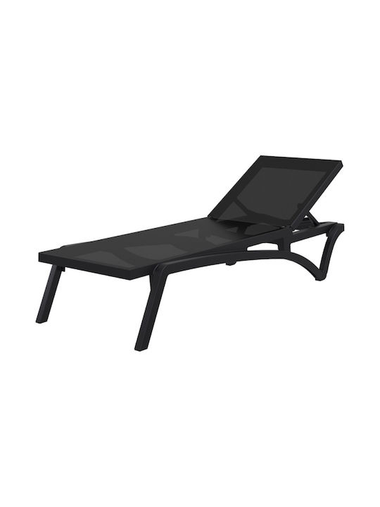Liegestuhl Kunststoff Pacific mit Textilene-Stoff & Rädern Black-Black 193x68x35cm.