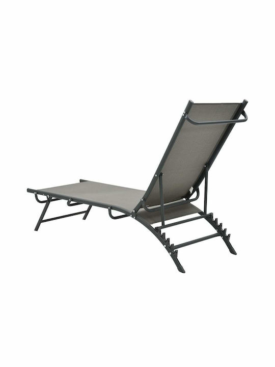 Șezlong Metal cu Țesătură Textilene Gri 2 Bucăți 180.5x53x32.5cm