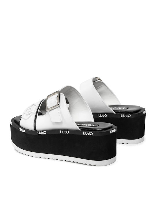 Aba 08 Leather Women's Flat Sandals Flatforms in White Color