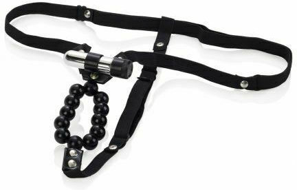 Calexotics Rechargeable Lovers Thong With Pleasure Beads Женски Секси Прашка с отворена пикантност Black