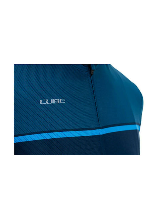 CUBE ATX Full Zip Short Sleeves Cycling Jersey Blue