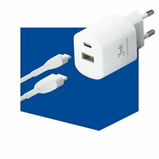 3MK Φορτιστής Χωρίς Καλώδιο με Θύρα USB-A και Θύρα USB-C 20W Power Delivery / Quick Charge 3.0 Λευκός (HyperCharger)