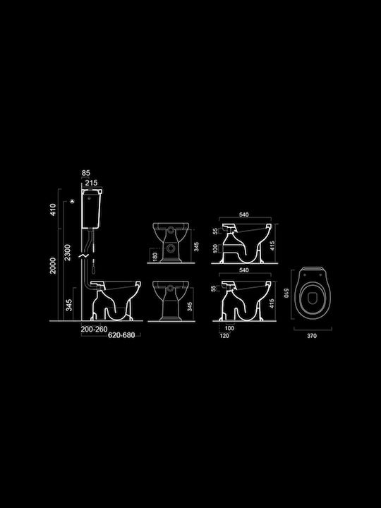 GSI Classic High Level Stehende Toilette Unterer Siphon mit Spülung mit Deckel Sanftes Schließen Weiße