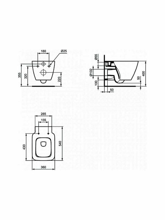 Ideal Standard Strada II Aquablade Toaletă montată pe perete cu Subțire Capac Închidere lentă Albă