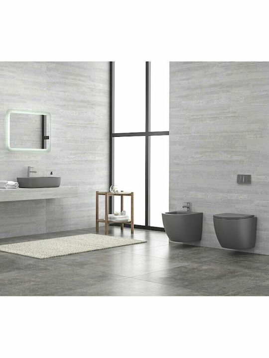 Karag Milos Rimless Wall-Mounted Toilet that Includes Slim Cover Gray