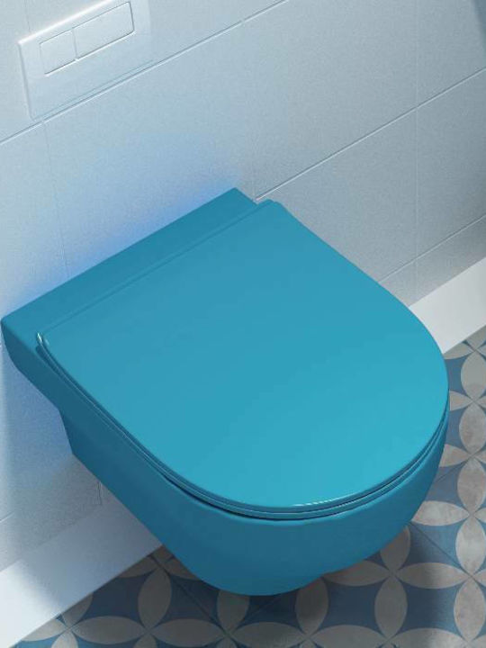 Orabella Clear Wandhängende Toilette Randlos mit Schlank Deckel Sanftes Schließen Türkis Matt