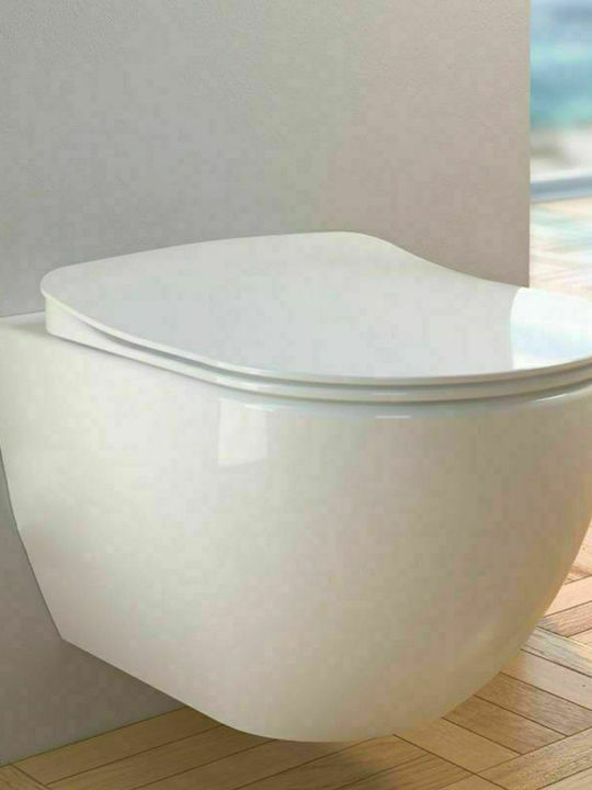Creavit Free Rimless Wall-Mounted Toilet that Includes Slim Soft Close Cover Duroplast White Matt