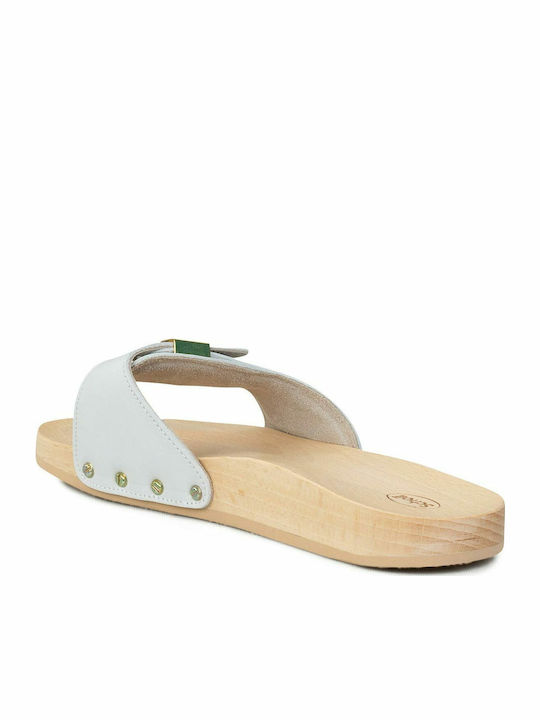 Pescura Leather Women's Flat Sandals Anatomic in White Color