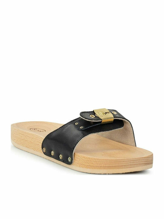 Pescura Flat Leather Women's Flat Sandals Anatomic in Black Color