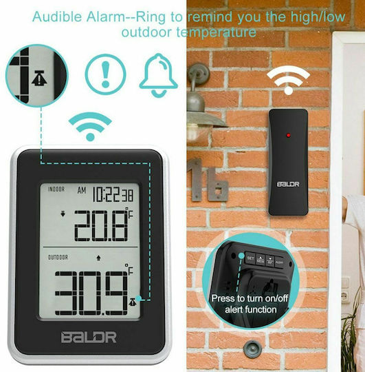 Baldr B0139ST2 Θερμόμετρo Επιτραπέζιο για Χρήση σε Εσωτερικό & Εξωτερικό Χώρο Με Συναγερμό