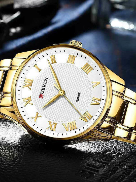 Curren Men's Watch 43mm Battery with Metal Bracelet White / Gold