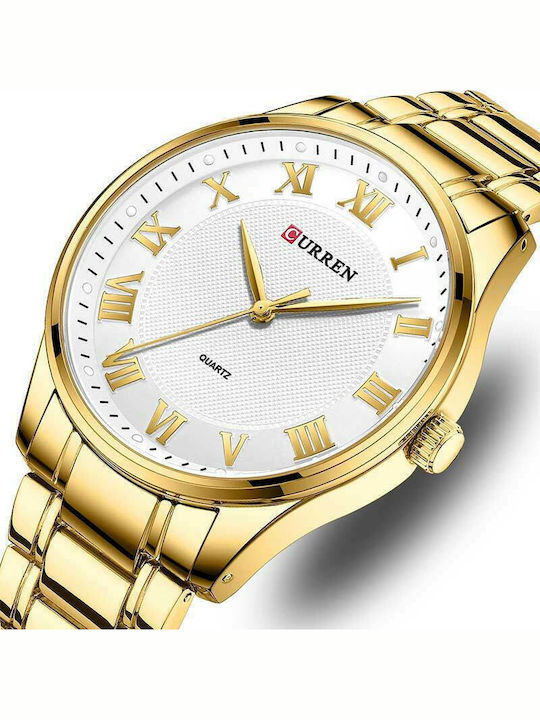 Curren Men's Watch 43mm Battery with Metal Bracelet White / Gold
