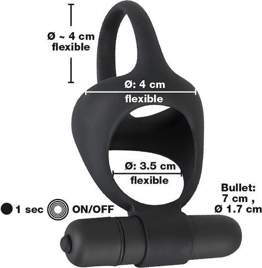 You2Toys Orion Black Velvets Vibrating Cock Ring Cocoș și testicule Silicon Black